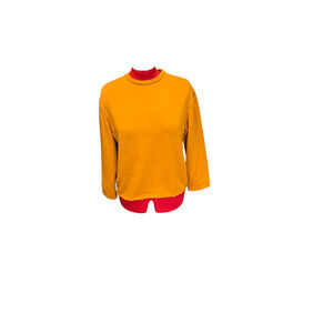 Zara trafaluc mustard yellow pullover sweater, raw bottom hem, size small